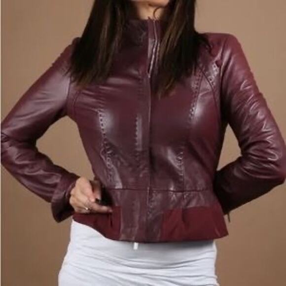 BCBG‎ Maxazria Peplum Leather Jacket - Picture 1 of 9